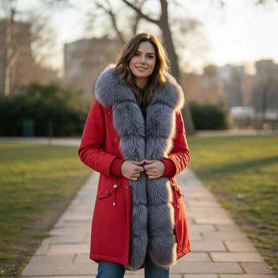Парка женская с мехом чернобурки Красный 46 95см Харьков