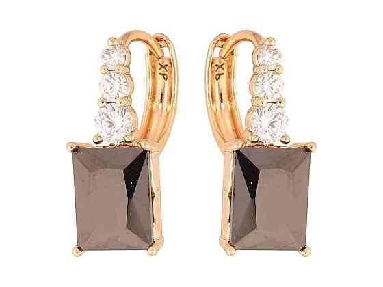 Серьги кольца Позолота 18K Узор с черными кристаллами арт.307699 ТМ XUPING Киев