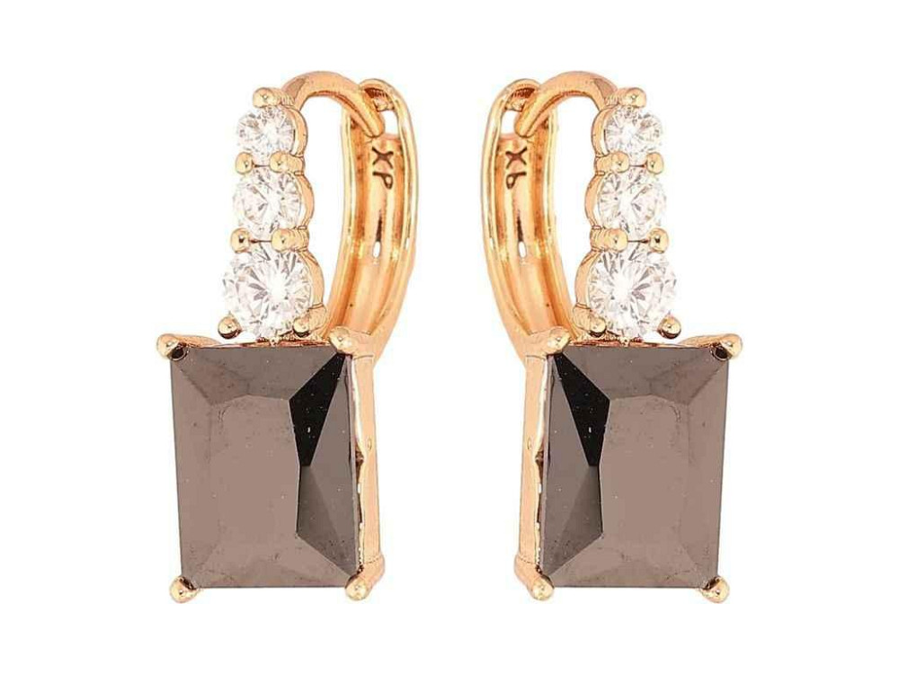 Серьги кольца Позолота 18K Узор с черными кристаллами арт.307699 ТМ XUPING Киев - изображение 1