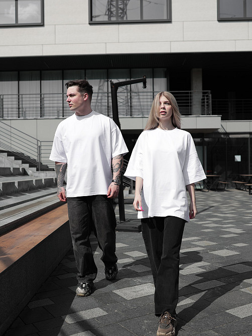 Парні футболки оверсайз(oversize) для чоловіка і дружини, для закоханих пар SANE білі Одеса - фото 4