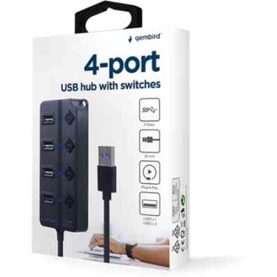Концентратор Gembird 4 ports (1xUSB3.1+3xUSB2.0) switch black (UHB-U3P1U2P3P-01) Вінниця