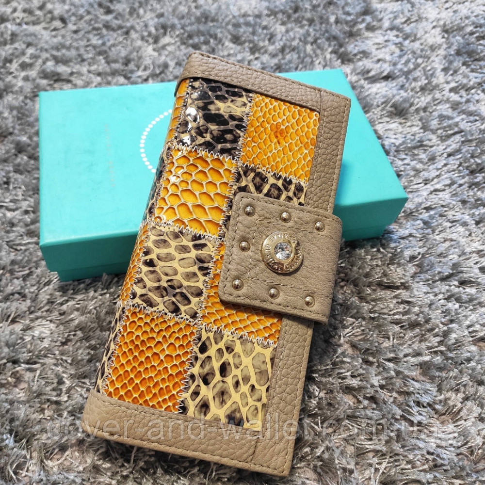 Красивый женский кожаный кошелек с разноцветными вставками Guxilai (Уценка) Киев - изображение 3