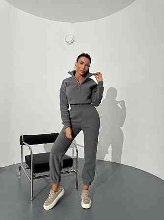 Женский теплый прогулочный костюм двойка: кофта и брюки двусторонний флис Графит, 42/44 Одесса