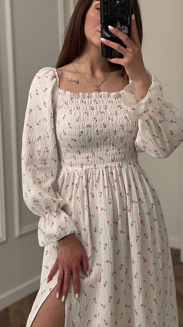 Жіноча сукня міді з відкритими плечима з мусліну Тюльпан XS/S Харків - фото 1