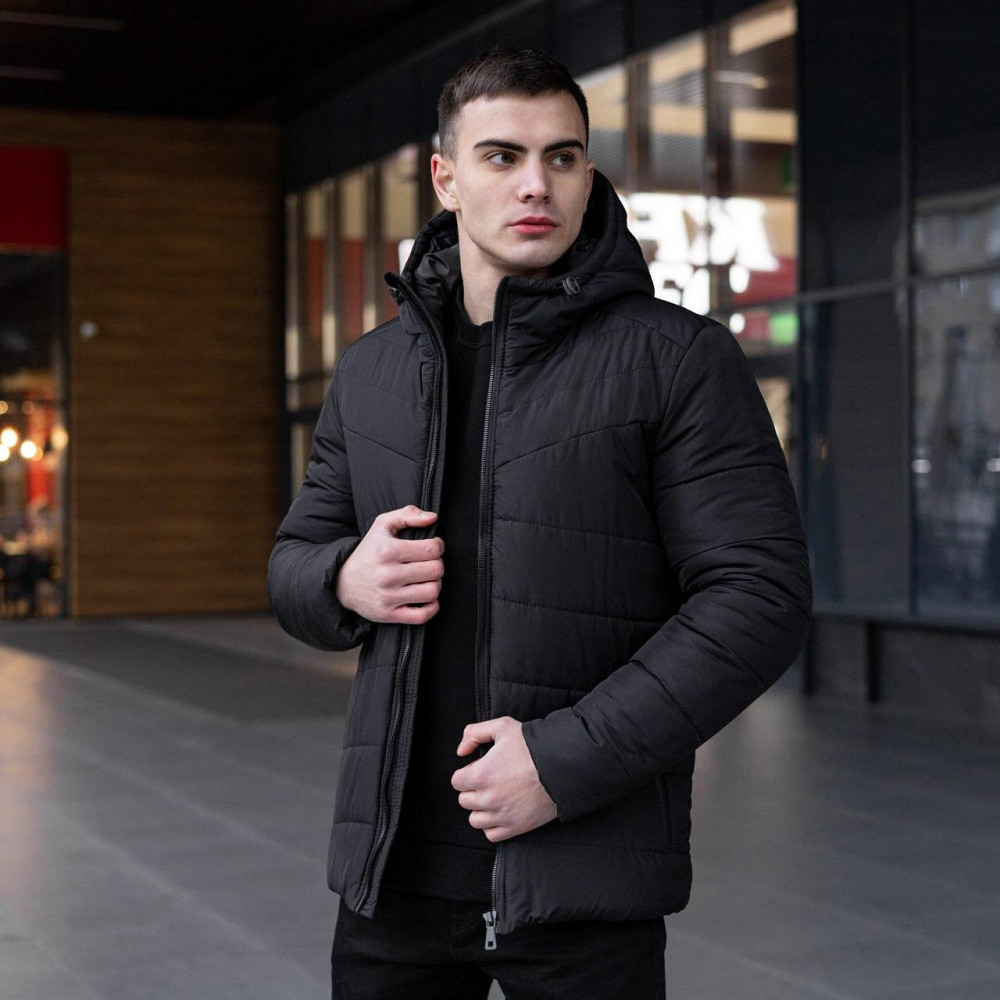 Зимова чоловіча куртка тепла з капюшоном коротка Frost Pobedov Winter Jacket Dzen чорна 2XL Одеса - фото 7