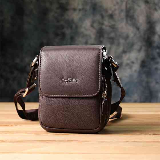 Компактная мужская сумка из мягкой натуральной кожи Коричневый (Tony Perotti) Киев