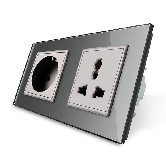 LIVOLO Розетка двомісна силова і універсальна Livolo сірий скло (VL-C7C1EUC1C-15) Киев