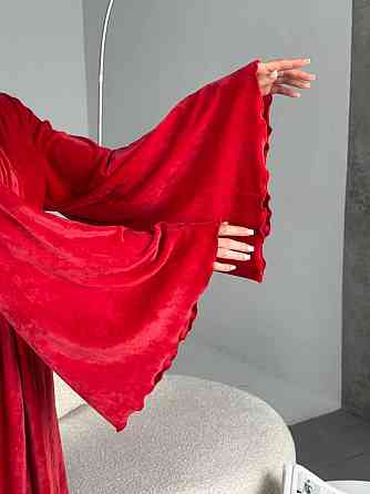 Женский стильный домашний велюровый макси халат плюш велюр Красный, 48/52 Одесса