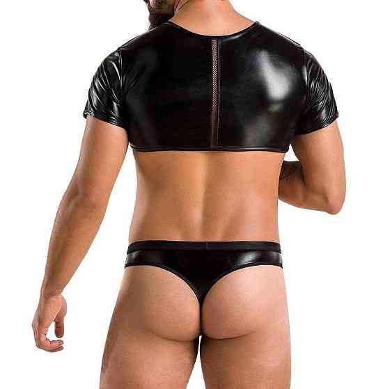 Комплект чоловічої білизни під латекс Passion 057 SET PETER L/XL Black, кроп-топ, стринги Sex Aura Київ