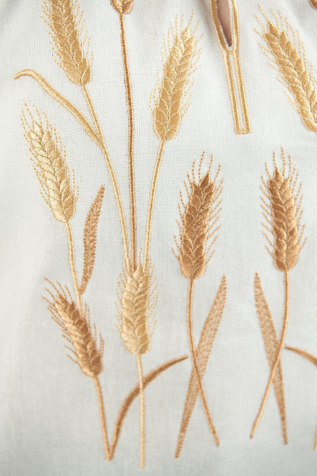 Вышиванка для девочек льняная с длинным рукавом,  молочная Киев - изображение 3