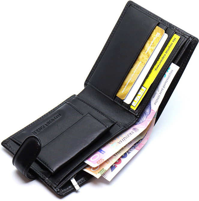 Шкіряне чоловіче портмоне на кнопці ST Leather ST104 Чорний Київ - фото 14