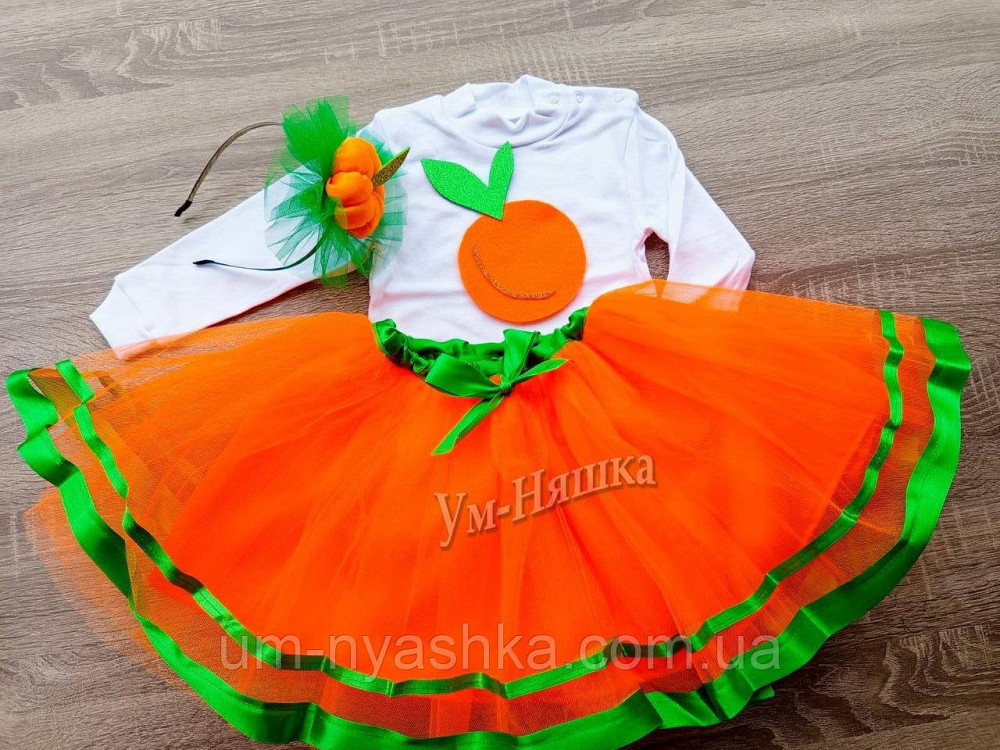 Костюм Апельсинка Мандаринка Оранжевая пышная юбочка + пришивная апельсинка + обруч Кривой Рог - изображение 1