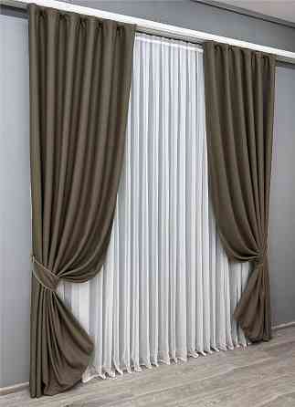 Комплект готових штор VR-Textil Шеніл однотонний № 1591ш Кавовий 150х270 см 2 шт (33-0556) Київ