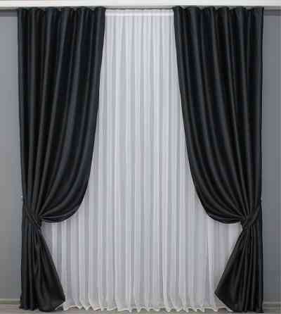 Комплект готовых штор VR-Textil Софт однотонний Черный 150х270 см 2 шт (33-0262) Киев