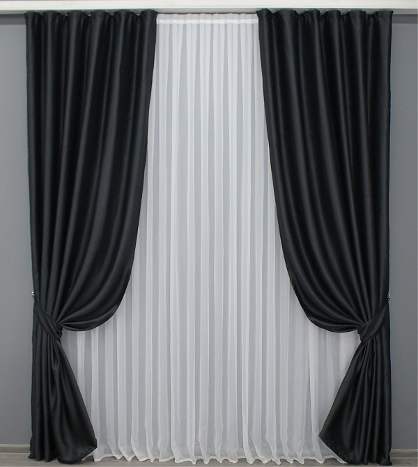 Комплект готовых штор VR-Textil Софт однотонний Черный 150х270 см 2 шт (33-0262) Киев - изображение 2