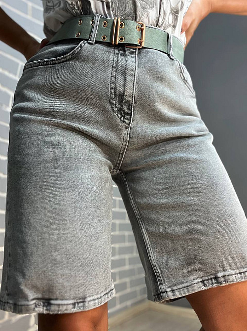Шорти жіночі джинсові SESSANTA 16756 Mом бермуди зелений ремінь стрейчеві сірі, сірий, 30 Київ - фото 5