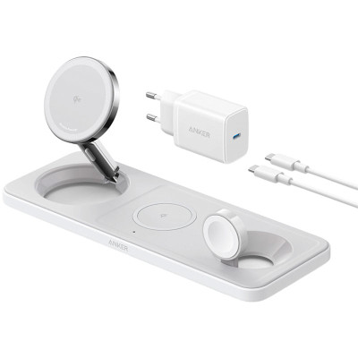 Зарядний пристрій Anker MagGo Wireless Charging Station 15W 3-in-1 Pad White (B25M1321) Вінниця - фото 10