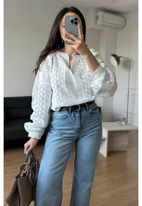 Женская белая современная вышиванка 80% хлопок, 20% полиэстер. 46 Одесса - изображение 5