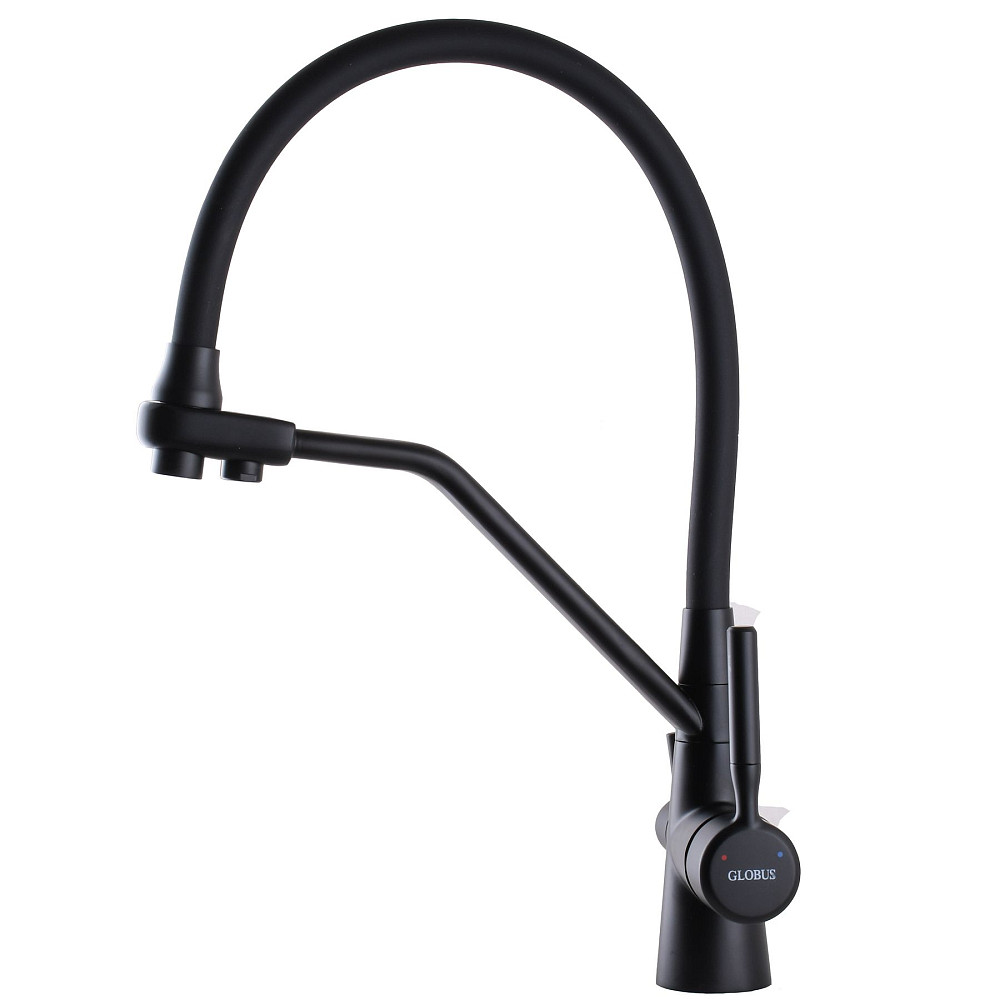 Змішувач для кухні під осмос Globus Lux GLLR-0800-10-01 гофрований  на гайці латунь, Чорний-Чорн Луцк - изображение 3
