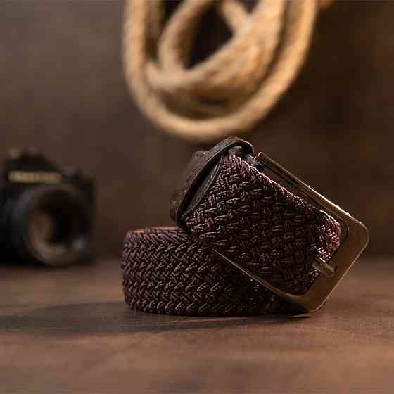 Текстильний чоловічий ремінь класика Коричневий (Vintage) Київ