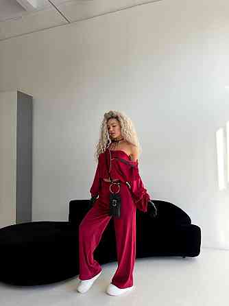 Жіночий велюровий комплект-трійка Бордовий, 48/52 Харків