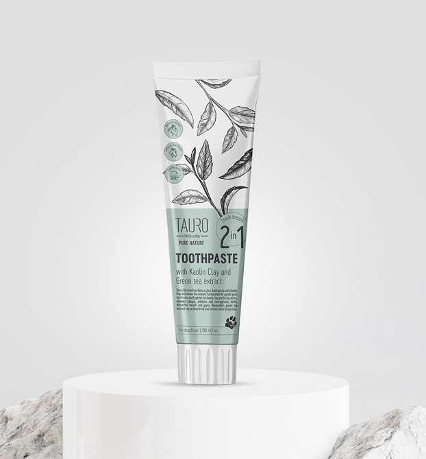 Tauro Pro Line Pure Nature 2in1 Антибактеріальна зубна паста з каоліном, цеолітом та екстрактом зеленого чаю для собак і котів, 100 мл Киев - изображение 2