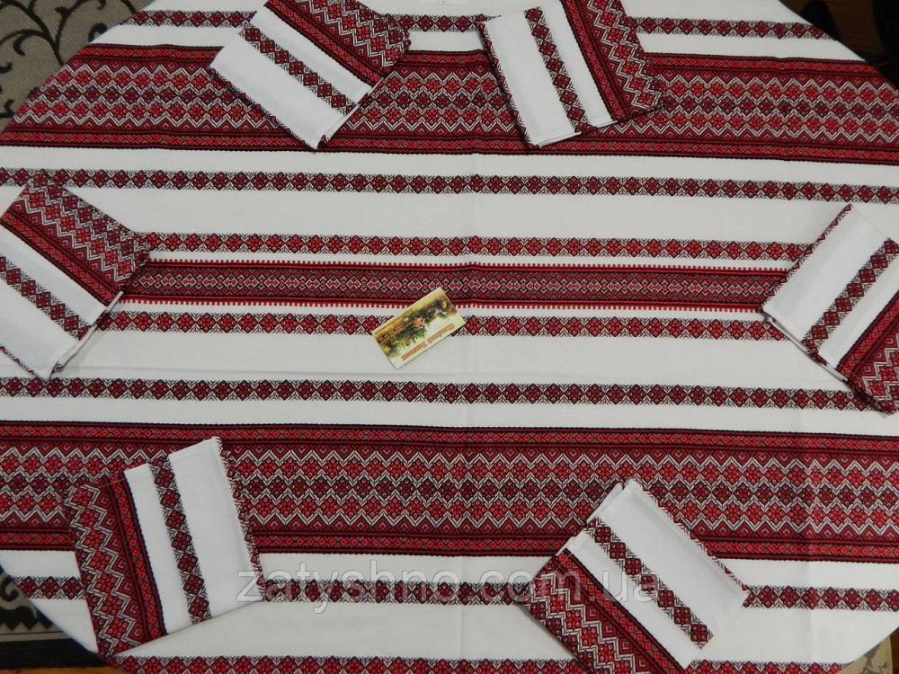 Червона скатертина вишита в українському стилі Київ - фото 2