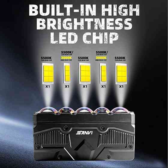Комплект Bi-LED модулів Sanvi S500W+Y 75/108W 12V 6000K/3000K — ближнє + дальнє світло, 2 шт Харків