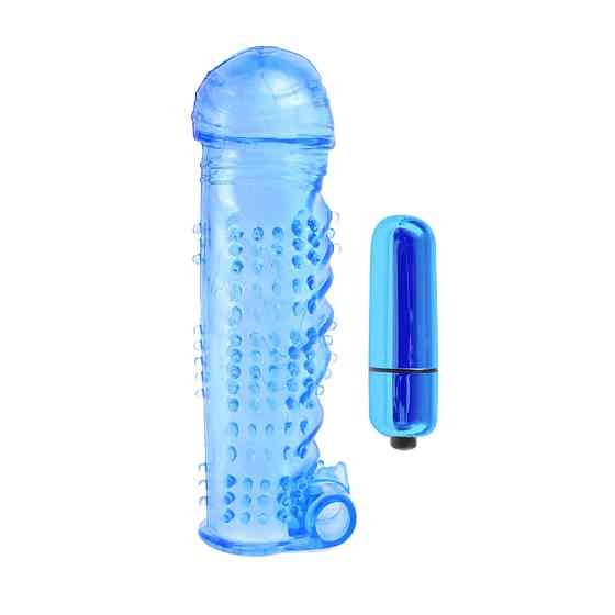 Рельєфна насадка для пеніса Pipedream, з віброкулею, блакитна, 14 × 4,4 см Sex Aura Київ