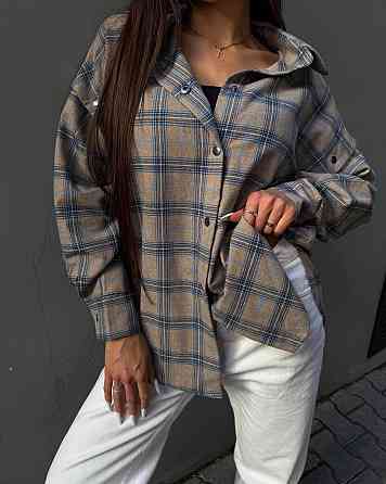 Жіноча повсякденна сорочка в клітинку турецька фланель беж-блакитний Одеса