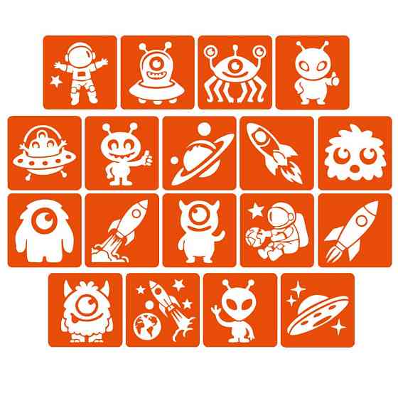 Набір трафаретів для біо-тату "Монстри та ракети #2" monsters-and-rockets-2-5x5-18 Вінниця