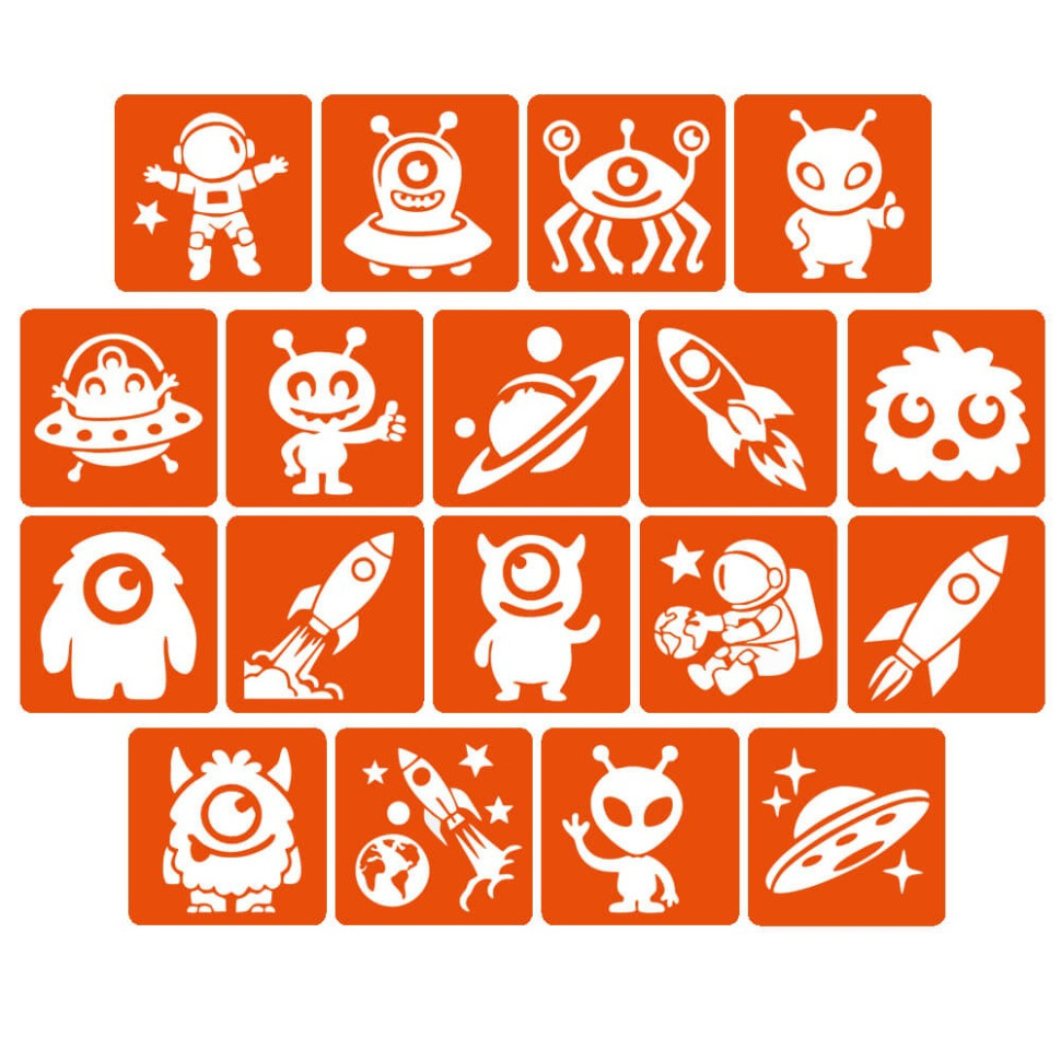 Набір трафаретів для біо-тату "Монстри та ракети #2" monsters-and-rockets-2-5x5-18 Вінниця - фото 1