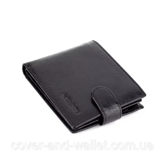 Горизонтальный мужской кошелек из высококачественной кожи черного цвета на кнопке Marco Coverna BK 010-823 Киев