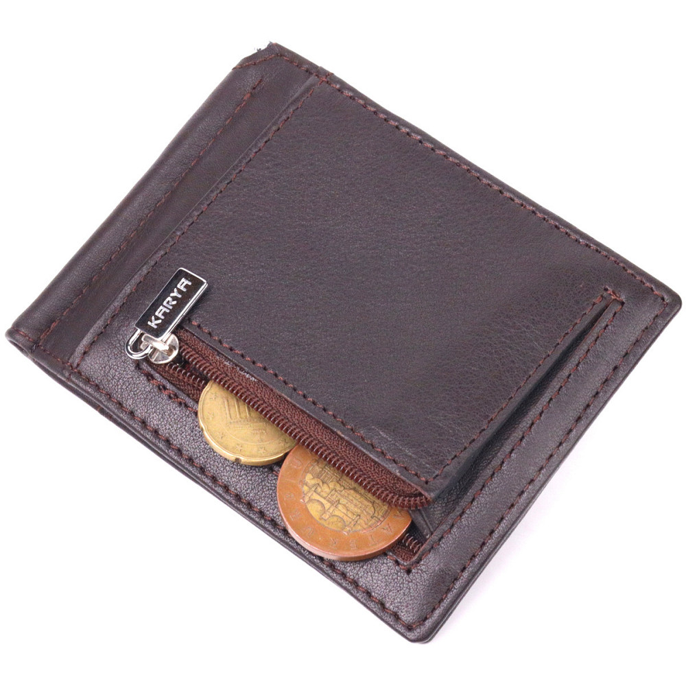 Надежный мужской зажим из натуральной кожи Коричневый (KARYA) Киев - изображение 2