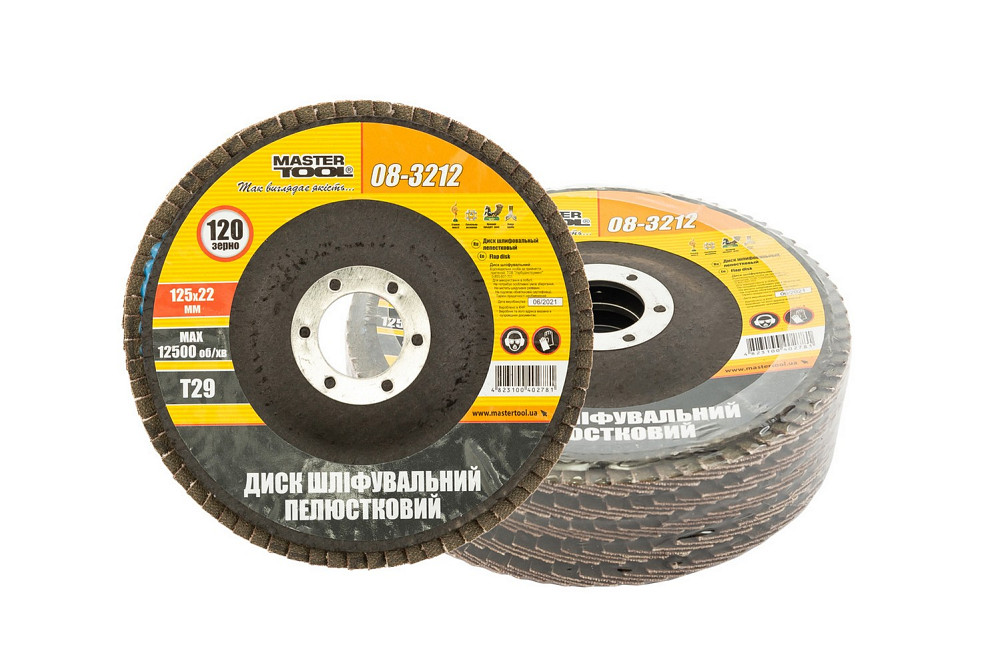 MASTERTOOL Диск шліфувальний пелюстковий конусний MASTERTOOL Т29 зерно 120 125×22 мм 5 шт 08-32 Коломия - фото 3