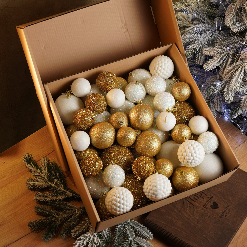Набор новогодних игрушек на елку «Блеск» 40 шт Золотой елочные игрушки шарики украшения для елки Киев - изображение 1