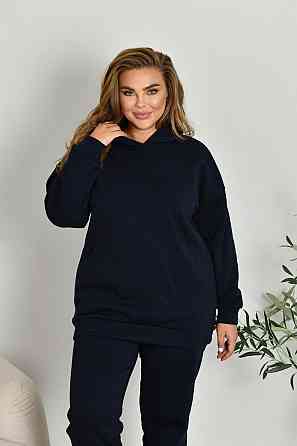 Жіночий прогулянковий костюм: худі та штани батал у спортивному стилі тринитка на флісі Синій, 52/54 Одеса