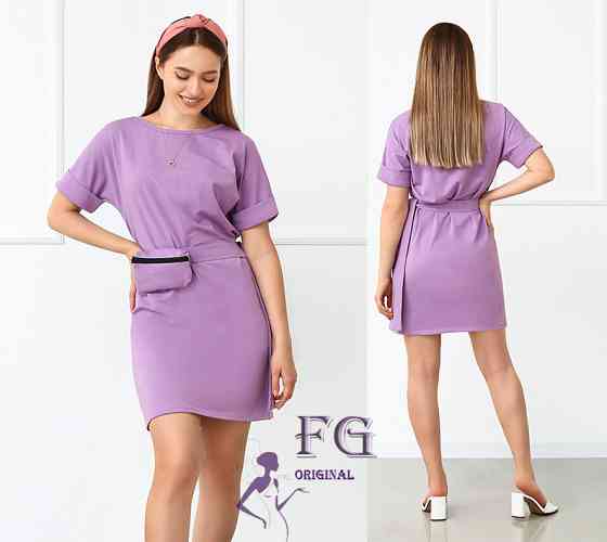 Жіноче літнє плаття з сумочкою на поясі "Амбер" оптом | Норма і батал | Розпродаж моделі 42-44, Ліловий Київ