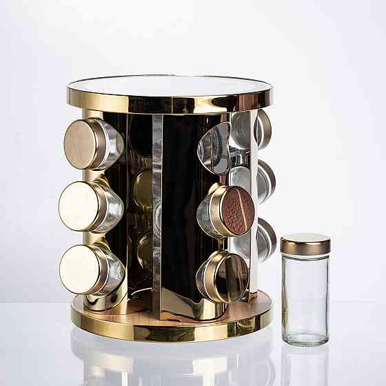 Набір баночок для спецій 12 шт. по 100 мл на підставці з дзеркалом та LED-підсвіткою HP-1358 Київ