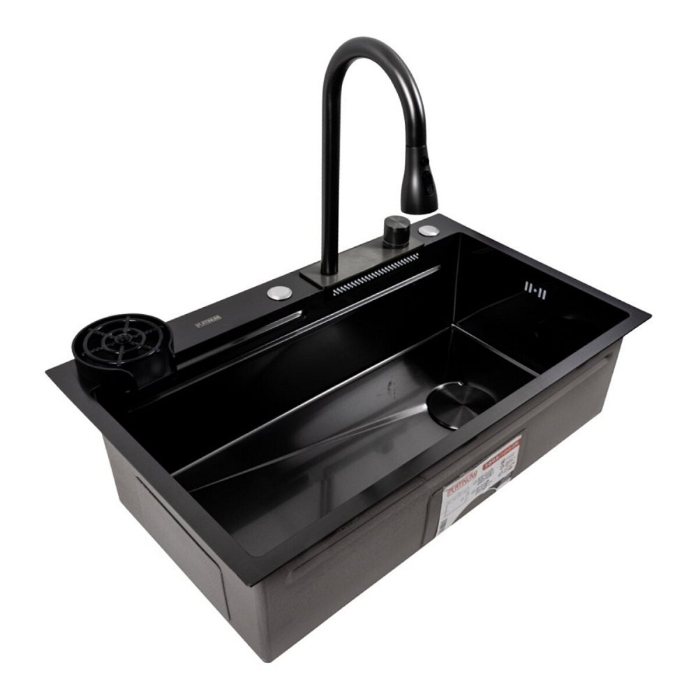 Кухонна мийка PVD чорна CM 75*46A Platinum Handmade "Водоспад" Коломыя - изображение 6