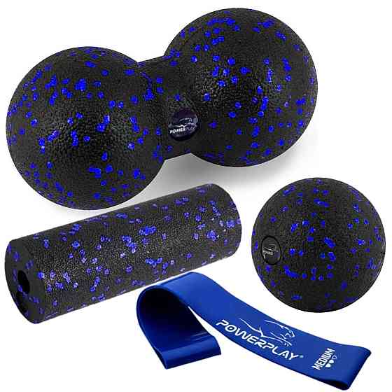 Набір для масажу та йоги PowerPlay PP_4091 EPP (2 м'ячки + валик масажер 15*5,3 см.) Blue + гумка Кам'янське