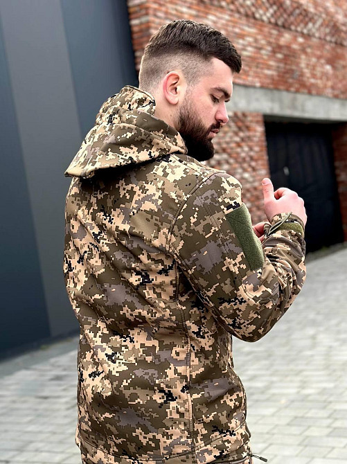 Демисезонная куртка с капюшоном пиксель Soft Shell штурмовая тактическая куртка софт шел для зсу   WAR Львов - изображение 8