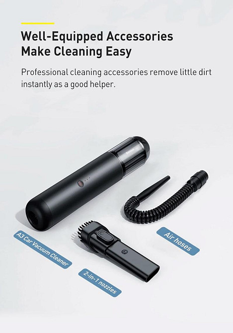 Автомобильный пылесос Baseus A3 CarVacuumCleaner（15000pa）Tarnish Киев - изображение 9