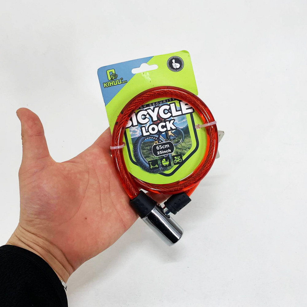 Замок велосипедний 185, 12*65 тросовий, 2 ключі. Колір: червоний DZ-82 Львів - фото 1