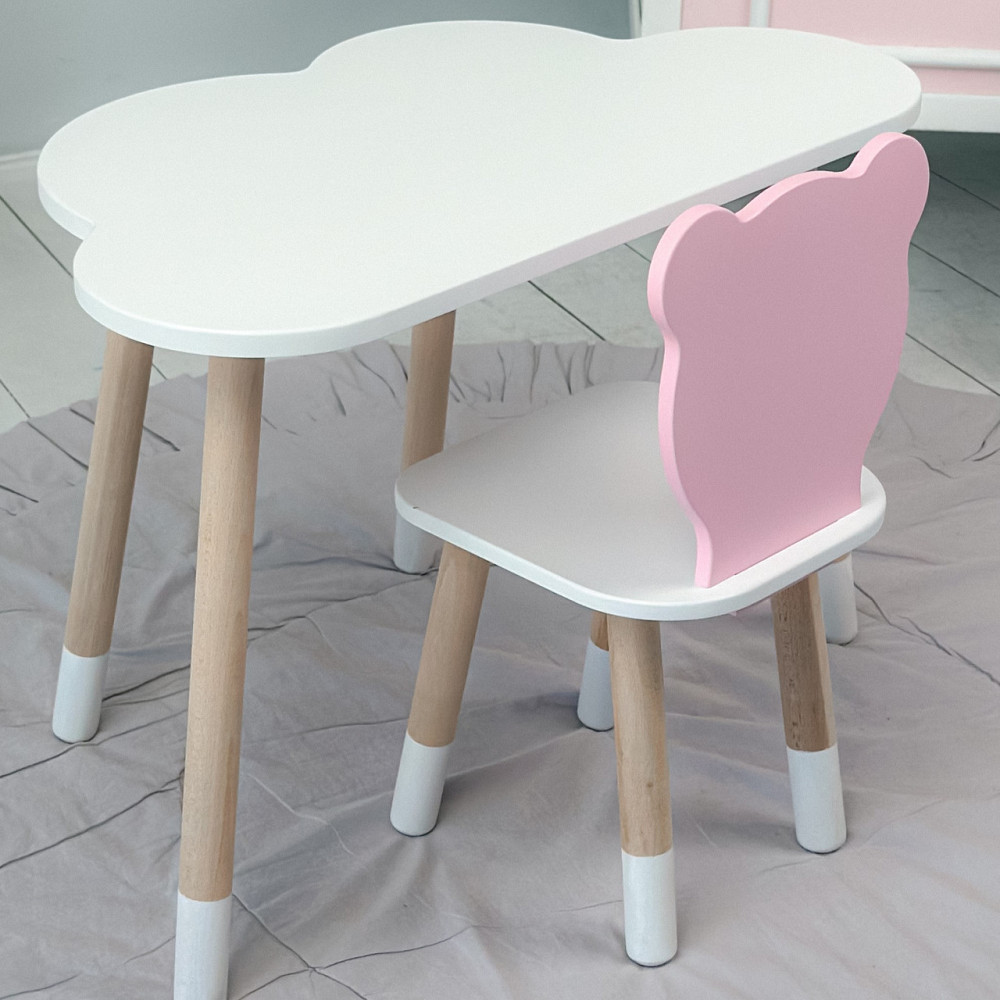 Детский белый стол тучка и стул мишка розовый. Детский столик белоснежный. Киев - изображение 4