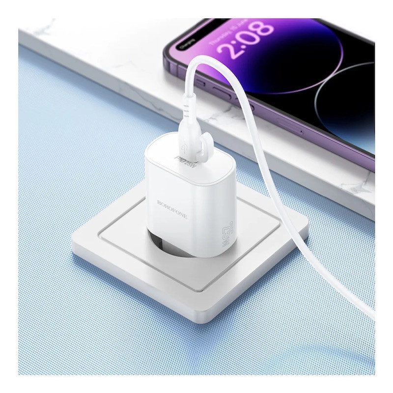 Мережевий зарядний пристрій з кабелем BOROFONE BA82A Platinum single port PD25W charger set (C to iP) (EU) Одеса - фото 8