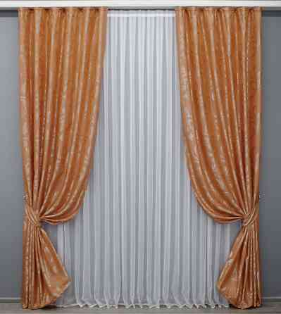 Комплект готових штор VR-Textil Жакард Лілія № 1564ш Помаранчевий 150х270 см 2 шт (33-0441) Київ