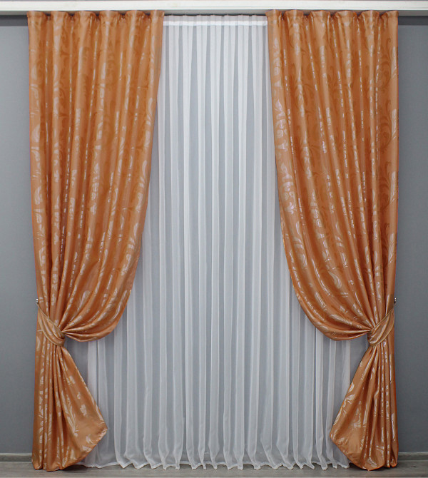 Комплект готових штор VR-Textil Жакард Лілія № 1564ш Помаранчевий 150х270 см 2 шт (33-0441) Київ - фото 2
