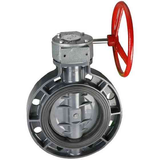 Дисковий міжфланцевий затвор ПВХ Era з редуктором d250 мм Київ