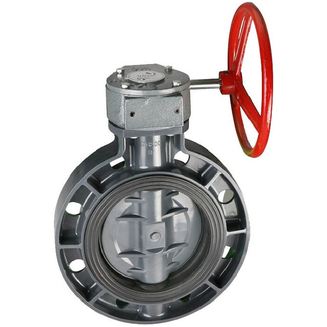 Дисковий міжфланцевий затвор ПВХ Era з редуктором d250 мм Київ - фото 1